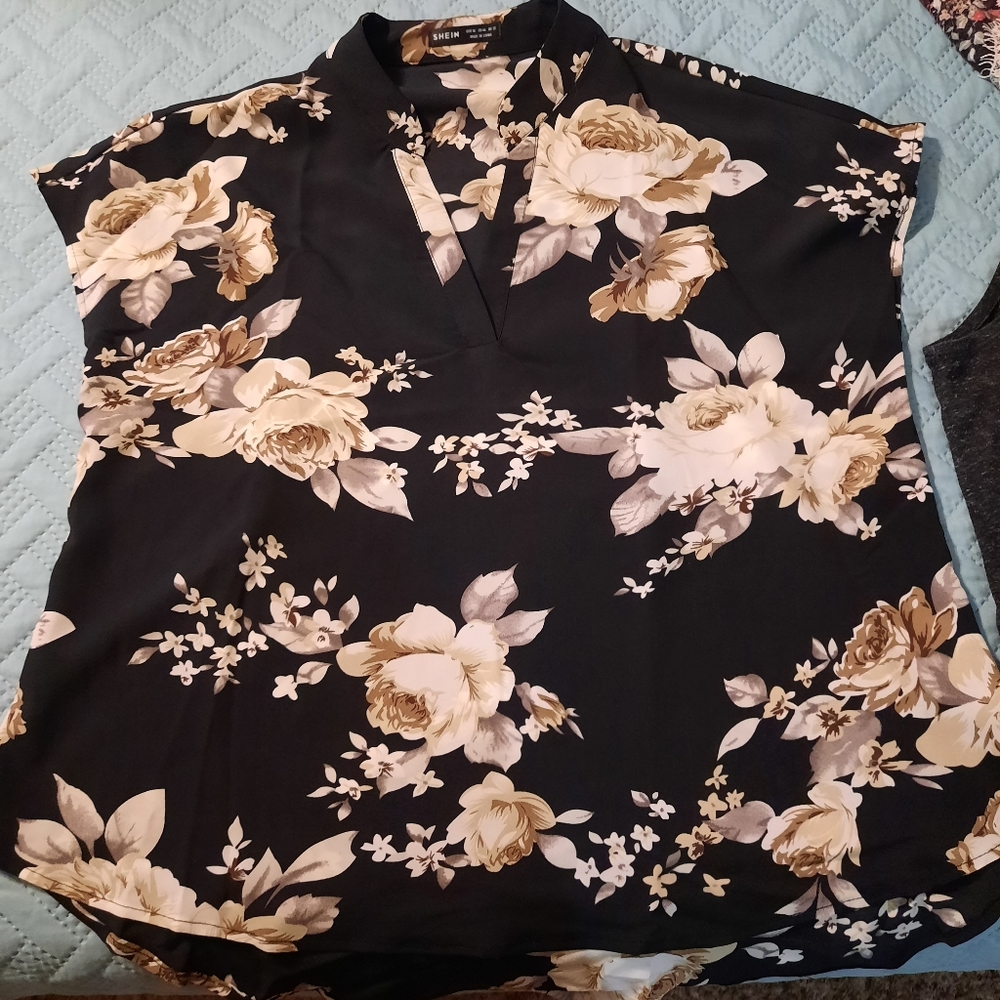 Shein blouse, size XL black with floral